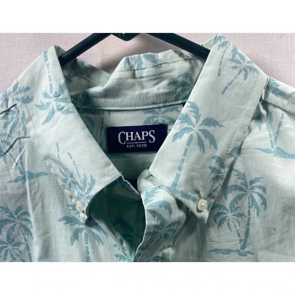 Chaps Ralph Lauren Hawaiian Print Button Down Shirt Sleeve Shirt Sz L Palm Trees